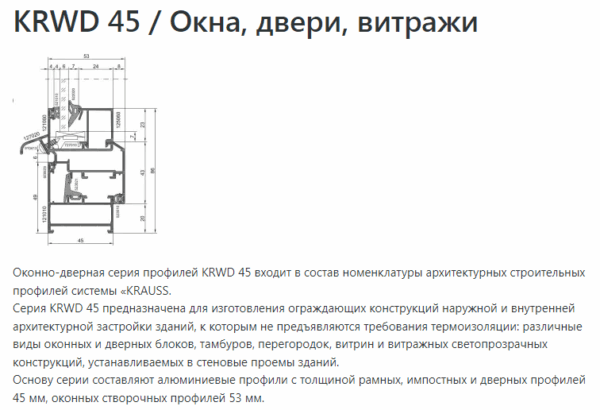 Алюминиевое окно Krauss KRWD-45 — изображение 2